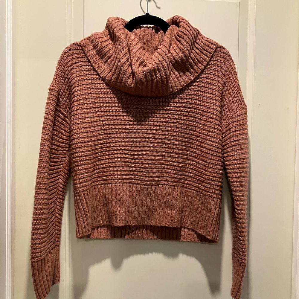 Pink Rose Ribbed Cowl Neck Sweater